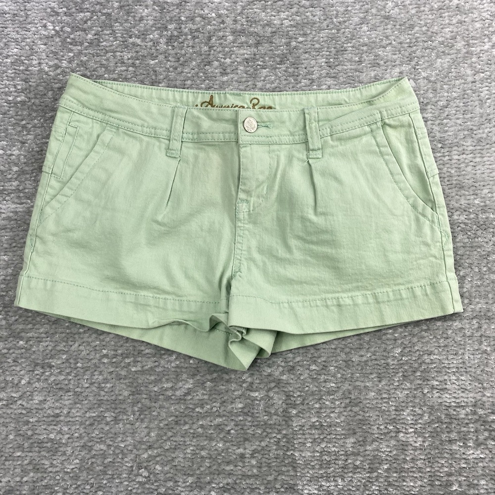 American Rag Women's Shorts Size 7 Mint Green Denim Cuffed Chino Comfy Stretch‎